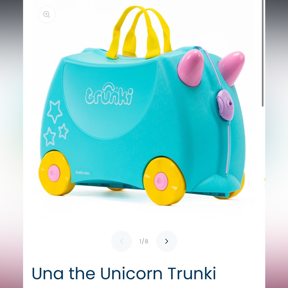 Una the Unicorn Ride-On Suitcase - Blue and Yellow